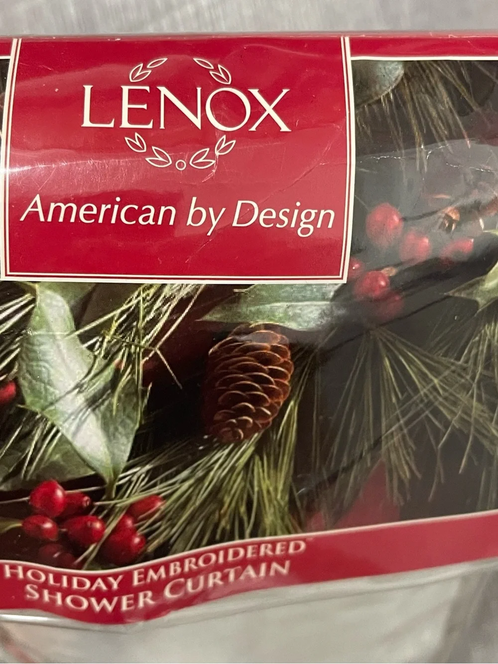 Lenox Holiday Embroidered Shower Curtain in Cream and Red
